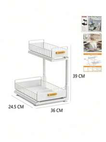 Two‑Tier Sliding Under‑Sink Storage Organizer , Adjustable‑Height Metal Rack With Pull‑Out Baskets, Available In 3 Colors, Cabinet Organizer For Kitchen Spices, Cleaning Supplies And Bathroom Toiletries - Multicolor - View 10