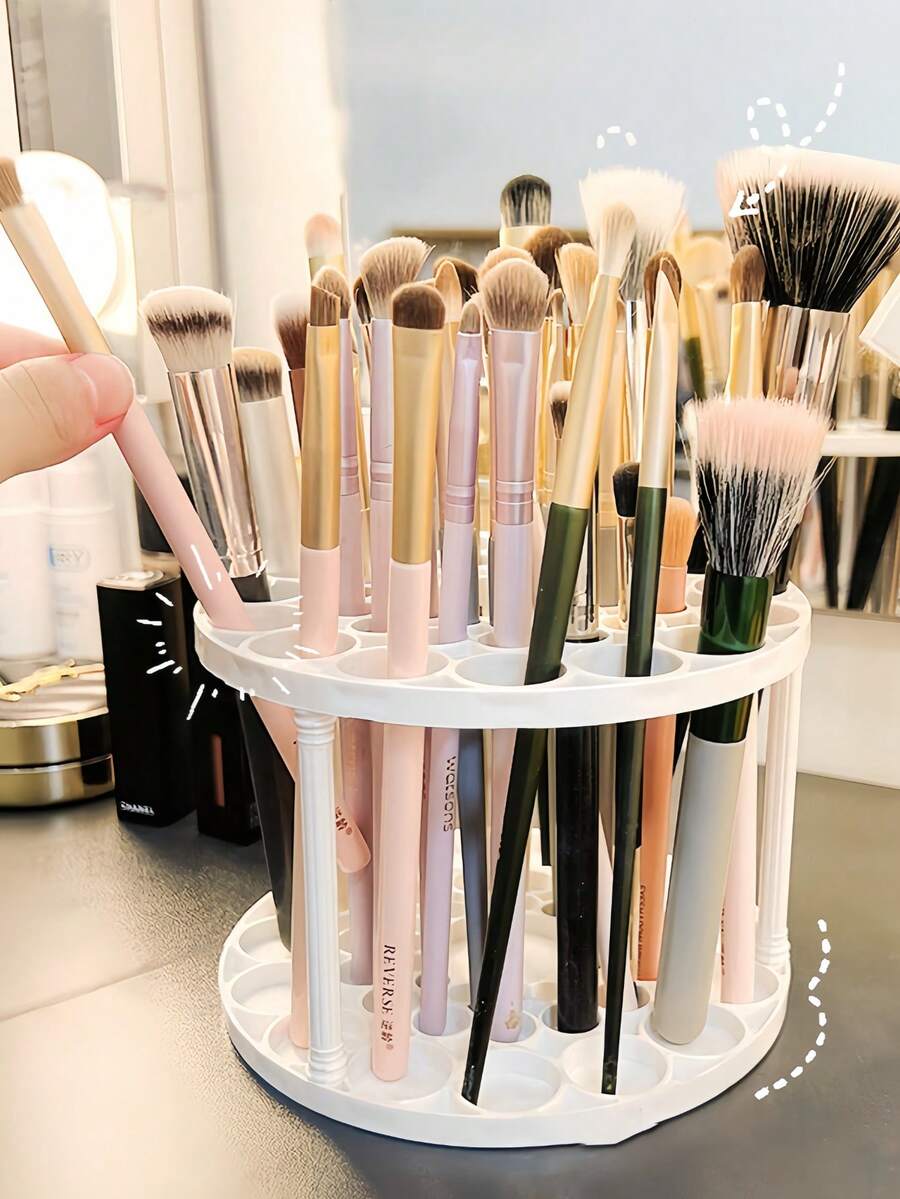 Multifunctional Desktop Cosmetic Organizer, Large‑Capacity Makeup Brush Display Holder, Pencil Storage Rack For Student Desk, Vanity Countertop Makeup Accessory Storage - White - View 1
