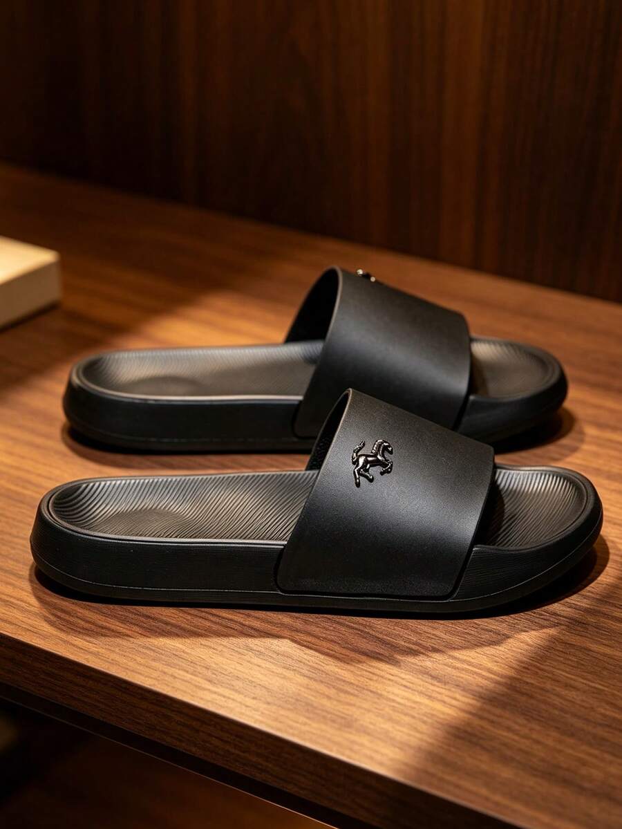 Men's Slip-On Sandals, Soft & Comfortable, Indoor/Outdoor Use, Bathroom/Beach Shoes, Quick-Dry EVA Thick Sole, Lightweight - Black - View 1