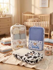 Personalized Bear Embroidery Mesh Storage Bag - Custom Name Travel Organizer Tote With Pockets, Diaper Bag & Toy Storage For Kids - Multicolor - View 3