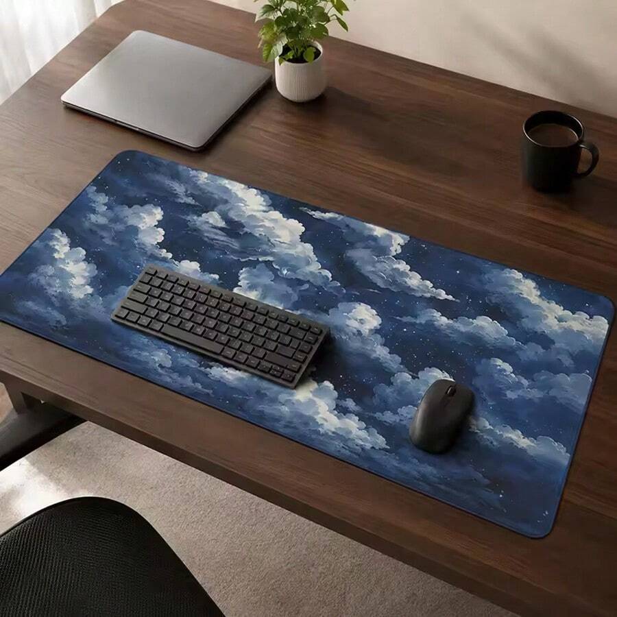 1pc Mouse Pad Dark Blue Cloudy Sky Gaming XL HD New Computer Mousepad XXL Natural Rubber Carpet Soft Mouse Mats, Suitable For School, Home, Gaming, Work, Office And Other Basic Uses - View 1