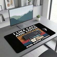 Cute Cat Drinking Coffee Pattern Large Extended Gaming Mouse Pad, Non-Slip Rubber Base, Smooth Glide Surface, Multi-Functional Desk Mat For Computer Office Home Study, Cozy Abstract Desktop Decor - A - View 7