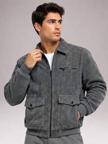 CZRLHYT Men's Outdoor Sports Casual Stand‑Collar Baseball Jacket, Solid‑Color Zipper Jacket, Grey - Grey - View 1
