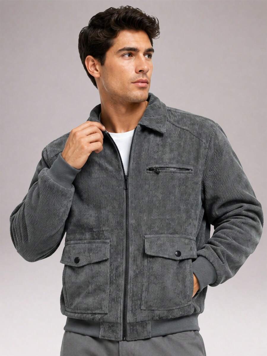 CZRLHYT Men's Outdoor Sports Casual Stand‑Collar Baseball Jacket, Solid‑Color Zipper Jacket, Grey - Grey - View 1