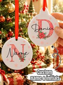 Custom Initial Christmas Ornament, Personalized Name Tree Decor, Festive Poinsettia Letter Design, Customized Holiday Hanging Decoration, Customizable Name Ornament, Christmas Tree Decor, Family Holiday Gift, Xmas Party Decor, Christmas Decoration - Style a - View 1