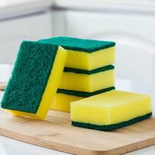 1pc Heavy-Duty Durable Scrubbing Sponge, Dual-Sided Kitchen Cleaning Sponge, Non-Scratch Dishwashing Sponge, Includes Soft Absorbent Sponge And Abrasive Scrubbing Pad, Suitable For Pots, Pans, Sinks, Dishes And Household Kitchen Cleaning - Random Styles - View 2