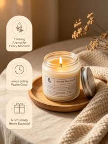 Aroma Sensation Scented Candle Frosted Glass Jar Premium Niche Fragrance Candle Bedroom Living Room Atmosphere Creation Relaxation Stress Relief Birthday Housewarming Gift Home Healing Decor - Canned Candle (Freesia Scent) - View 2