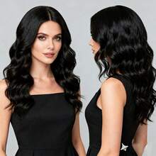 18 Inch Black Middle Part Curly Wig, Soft Smooth Comfortable Breathable, Voluminous Natural, Suitable For Daily Wear, Party, Halloween Cosplay, Fashionable Versatile, Fits All - Black - View 1