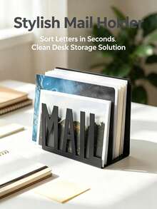 2pcs Metal Mail Organizer Desktop Letter Holder, Decorative Mail Sorter For Envelopes Bills Papers, Stylish Desktop Document Storage Caddy For Home Office Desk Organization[1pc] - Multicolor - View 1