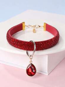 Luxury Rhinestone Red Pet Collar With Water Drop Pendant, Adjustable Fashion Shiny Pet Neck Collar, Suitable For Small And Medium Cats And Dogs Photo Accessory, Pet Supplies - Red - View 1