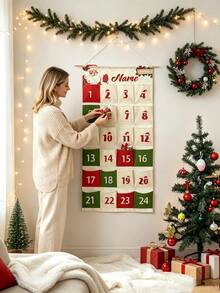 Customized Text Christmas Advent Calendar - 24-Slot Countdown Reusable Hanging Pockets, Perfect Holiday Gift And Decoration - Multicolor - View 7