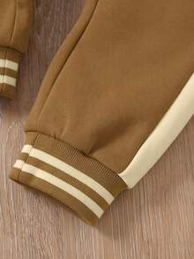 Purechapter 2pcs Boys New Contrast Color Raglan Sleeve Baseball Jacket And Sports Long Pants, Pocket Patch Bear Design, Suitable For Outdoor, Holiday, Party, Daily Wear, Young Boy Gift, Collegiate Style, Autumn/Winter - Brown - View 7