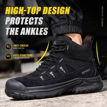 GUYISA 1 Pair Cargo Style Style Casual Outdoor Microfiber Leather Lace-Up Safety Shoes For Holiday Office Gym Outdoor All Seasons - Black - View 1
