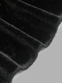 DONICY Women's Black Velvet Round Neck Flare Sleeve Ruffle Hem Blouse, Loose Draped Long Sleeve Top For Fall Daily Wear - Black - View 3