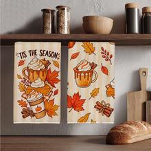 2PCS Kitchen Towel, Autumn Maple Leaf Series Pattern Print, Watercolor Style 40*60cm Rectangular Microfiber Kitchen Towel, Dish Cloth, Tablecloth, Hand Towel, Kitchen Decor, Home Decor, Neighbor Housewarming Gift, Kitchen Napkin And Dish Cloth, Home Decor, Gift - Coral Orange - View 6