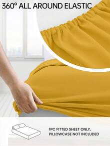HONEYMOON 1pc Soft Comfortable Solid Color Fitted Sheet, Bed Cover Protector, Lightweight Breathable, 9.84 Inch/25cm Deep Pocket, Machine Washable, Fits All Bed Sizes, Suitable For Dorms And Guest Rooms (Pillowcase Not Included), Back To School Dorm Essentials, Bedding, Yellow - Mustard Yellow - View 2