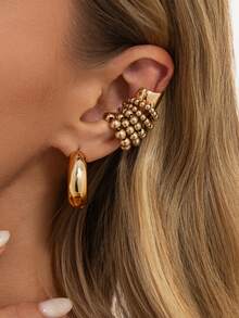 Retro Geometric Metal Smooth Surface C-Shaped Stud Earrings, Fashionable CCB Round Bead Ear Bar Clasp Set - Earrings Set - View 4