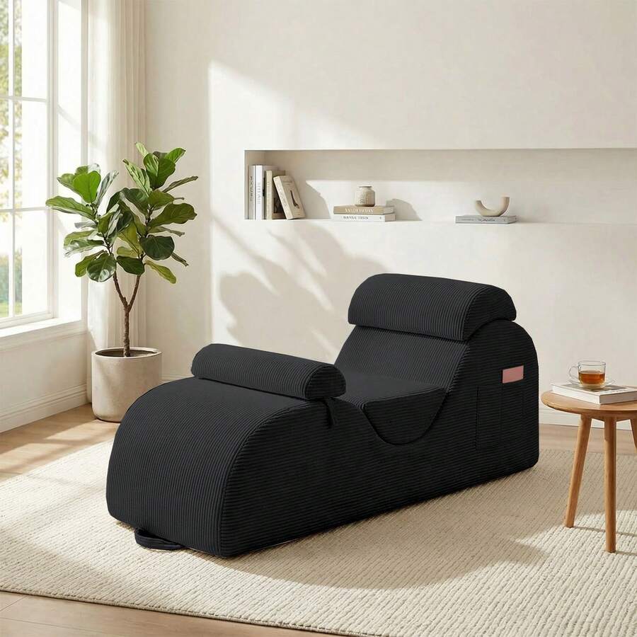 Modern Corduroy Adjustable Lounge Sofa, Washable Fabric Couch With Solid Wood Frame For Home Use - Dark Grey - View 1