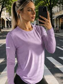 Women's Mesh Breathable Long Sleeve Slim Fit Elastic Outdoor Sun Protection Sports Running Set, Versatile And Comfortable - Lilac Purple - View 1
