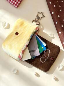 1pc Plush Storage Pouch, Vintage Style Rectangular Snap Closure, With Key Ring, Portable Multi-Functional Coin Purse, Suitable For Daily Outings, Gatherings, Leisure, All Seasons - Multicolor - View 10