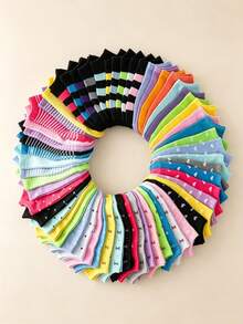 15 Pairs Random Assortment Women's Boat Socks, Spring/Summer Colorful Mixed Style Low-Cut Socks, Featuring Various Cute Elements, Bright And Rich Colors, Mainly Macaron Color Palette, Fashionable And Fun, Soft And Comfortable Fabric, Skin-Friendly And Non-Irritating, Breathable And Non-Stuffy, Suitable For Multiple Occasions - Multicolor - View 3