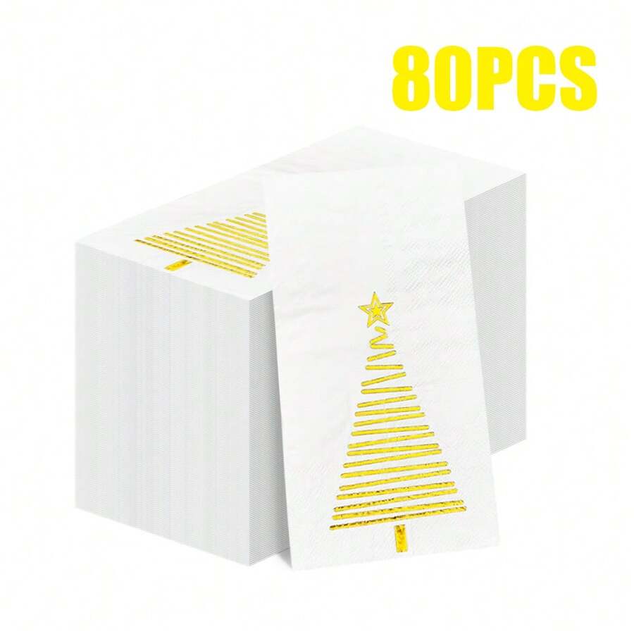 80/40/20pcs 15.74 * 13inch Disposable Hot Stamping Christmas Tree Napkins, Suitable For Christmas, Family Dinners, Banquets, And Holiday Table Decoration Napkins