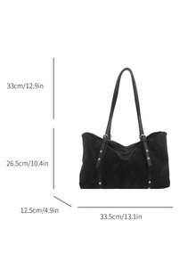 Women's Vintage Large Capacity Tote Bag, Studded Decor, Shoulder Carry Casual Daily Commute Handbag, Suitable For Travel, Work And Shopping. - Black - View 8