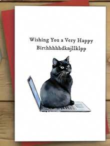 1pc Funny Cat Laptop Birthday Greeting Card, Premium Paper, Comes With Envelope, Suitable For Family, Friends, Son, Daughter, Girlfriend, Classmate, Applicable For Various Occasions - Multicolor - View 1
