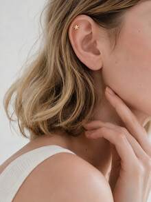 1pc 925 Sterling Silver Flower Stud Earring, Spiral Earring Stack, Flat Back Cartilage Ear Stud, Suitable For Women's Daily Wear, Wedding, Party, Engagement, Exquisite Jewelry - Yellow Gold - View 7