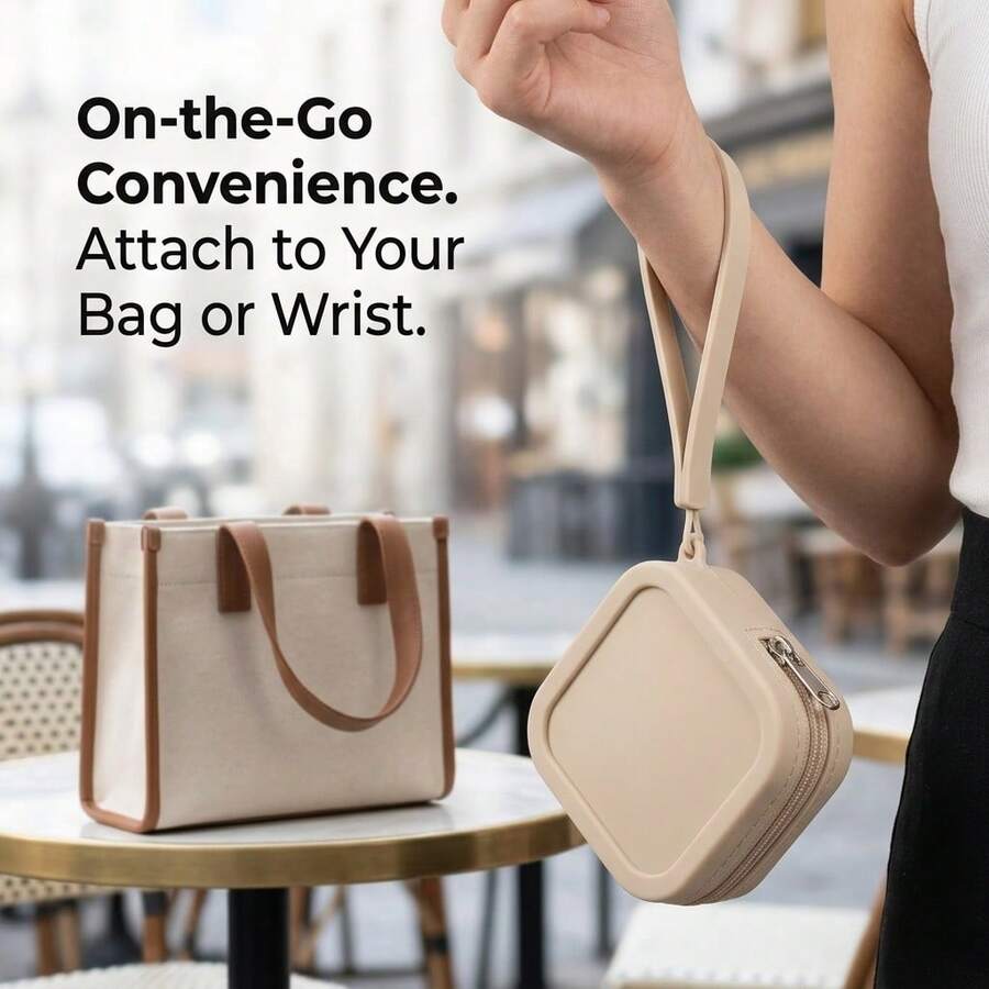 Silicone Earbud Case Pouch Small Square Zipper Bag With Wrist Strap For Portable Cable Storage Coin Purse And Mini Jewelry Organizer