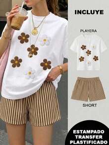 2 Playera Blanca con Short Rayas Café con Blanco