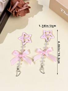 2pcs Hollow Star Hair Clips With Pearl Chain Bow & Angel Pendant Side Clips, Sweet Cool Style, Suitable For Party, Date, Daily Wear, Photography, Personalized Hair Accessories For Girls - Multicolor - View 7