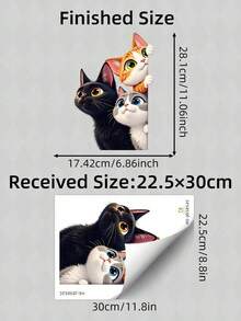 1pc Curious Three Cats Window Sticker, Cute Black, Orange And Grey Kittens, Removable Static Window Decal For Reading Nook Or Bedroom Windowsill With Books, Cottagecore Theme Art, Halloween Home Decor, School Decoration - Multicolor - View 4