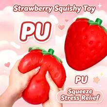 New Giant Strawberry Squeeze Toy, 1pc Extra Large PU Filled Cute Squishy Ball, Fun Sensory Game Toy, Adult Stress Relief Functional Decompression Toy, Release Daily Tension - Multicolor - View 3