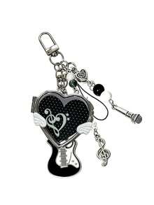 Y2k Heart-Shaped Mirror Bag Charm, Style Musical Note Guitar Pendant, Portable Heart-Shaped Mirror Keychain, Birthday Or Holiday Gifts. - Multicolor - View 15
