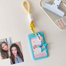 Macaron Colorful Small Card Storage Sleeve, Korean Idol Photocard Holder With Star Keychain Lanyard, Plastic Photo Card Protective Sleeve, Sweet INS Style, Suitable For Korean Entertainment Photocards, Student Campus ID Cards, Daily Collection And Display, ID Card Holder, Portable Card Sleeve, Cute Gift For Girls - A - View 9