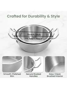 Brushed Stainless Steel Mixing Bowl, Double-Sided Handles, Rivet-Reinforced Flat Bottom Prep Bowl, Anti-Splash Metal Bowl, Suitable For Beating Eggs, Making Sauces, Mixing Salads, Serving Fruit And Yogurt - View 13