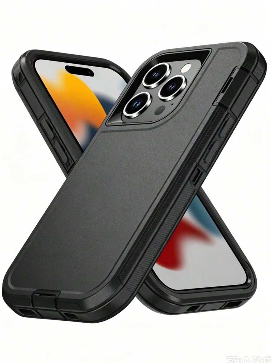 Compatible With IPhone Phone Case (Multi-Layer Protection) [Shockproof] [Anti-Drop] [Anti-Slip], 3-In-1 Heavy Duty Protective Shell - Black - View 1