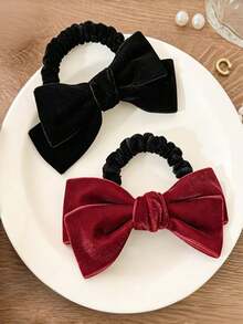 1pc Women Elegant Velvet Large Bow Elastic Hair Scrunchie Daily Date Hair Accessory - Multicolor - View 2