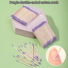 100PCS Double‑Ended Nail Polish Wiping Sticks, Cotton Buds Small Double‑Ended Eyebrow Tattoo Beauty Wiping Tools, Multi‑Purpose Manicure & Makeup Accessory - Purple - View 2