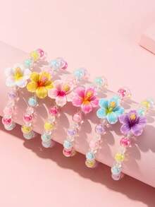 6pcs Kids Jewelry Cute Flower Pendant Colorful Beaded Bracelet Set, Suitable For Girls Accessories Daily Holiday Birthday Party Wear, Random Colors - Multicolor - View 1