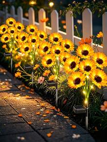 2pcs Yellow Sunflower Solar Ground Lights, LED Solar Flower Landscape Lights, Waterproof Outdoor Decorative Lights, Suitable For Yard, Balcony, Wedding, Holiday Atmosphere Decoration - Multicolor - View 7