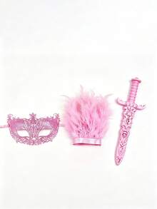 Adult Makeup Party Accessory Set, Hollow Sequin Half-Face Mask, Fluffy Feather Cuffs, Decorative Sword, Suitable For Halloween Stage Performances - Multicolor - View 8