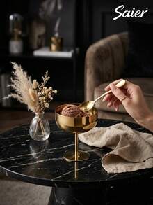 12/8/2pcs Ins Style Premium Gold Stainless Steel Dessert Cup With Spoon Set, European Vintage High-Foot Ice Cream Bowl, Stackable For Easy Storage, Party Dessert Table Tableware - Multicolor - View 10