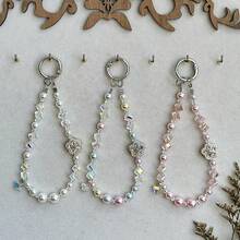1pc Premium Hand‑Artisan Sparkling Rhinestone Flower Phone Wrist Strap, Exquisite Pearl & Iridescent Crystal Beaded Chain, Elegant Luxury Decorative Phone & Bag Charm Fashion Accessory - Multicolor - View 2