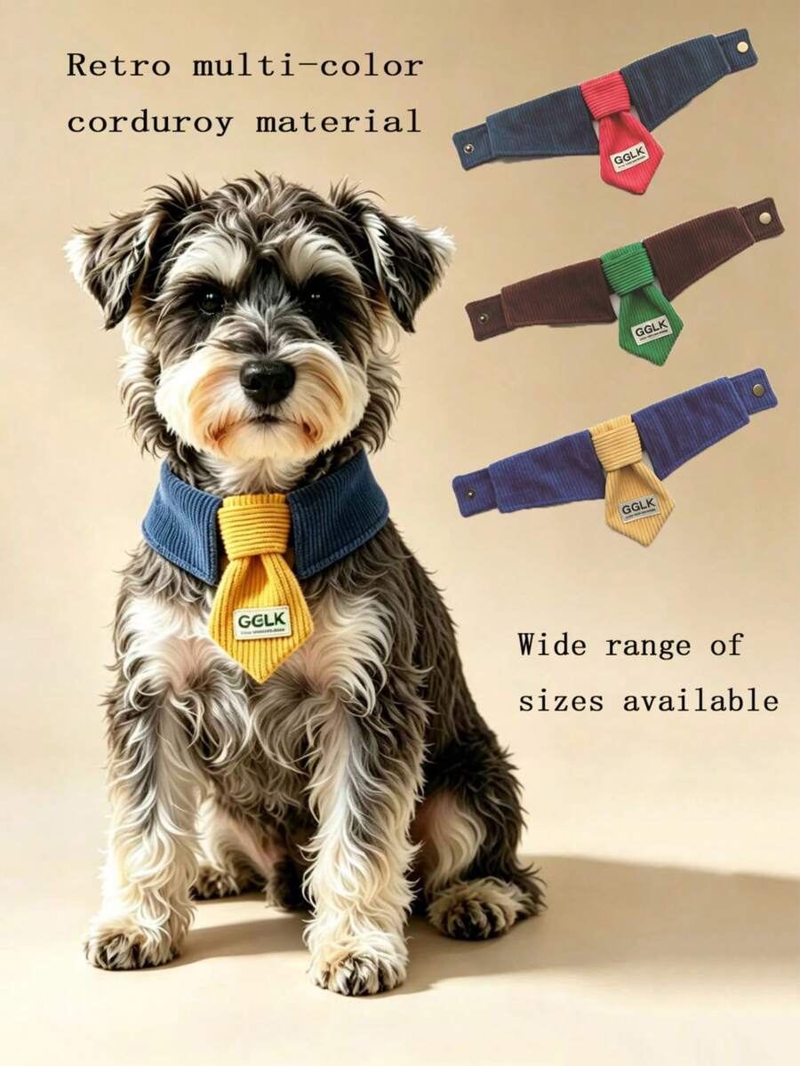 Corduroy Pet Neck Tie, Adjustable Snap Button Collar Accessory For Small Dogs, Neck Circumference 25‑34cm, Multi‑Colors - Multicolor - View 1
