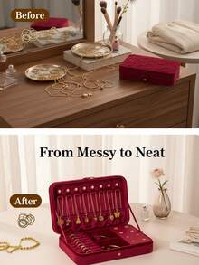 1pc Luxury Jewelry Storage Box, Large Capacity Jewelry Organizer With Soft Velvet Lining And Compartments, Portable Women's Jewelry Box, Birthday Christmas Gift, Large Size Jewelry Box With Secure Lock Closure - Multicolor - View 4