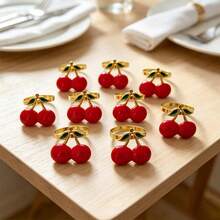 8/12pcs Red Cherry Napkin Rings, Napkin Holders, Napkin Cloth Storage Decoration, Tableware, Home Tabletop Decor, Suitable For Holiday Restaurant Banquet Table Setting Decoration - Red - View 8