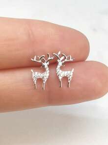 1 Pair Charming Cubic Zirconia Stud Earrings, Women's Christmas Party Accessory Gift - Silver - View 1