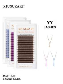XIUSUZAKI 12 hàng lông mi giả YY 0.07mm nhiều màu hỗn hợp nâu, tím, xanh dương và nhiều màu khác, lông mi 8-15mm tự nhiên dạng cụm làm sẵn, phù hợp cho cosplay và nối mi - D - Xem 2